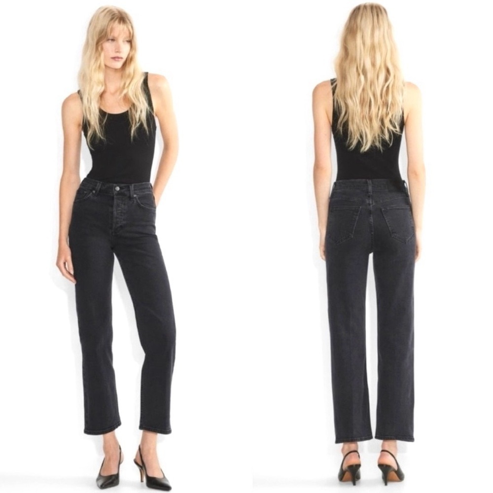 Aritzia Denim Forum Arlo High Rise Straight Leg Jeans Black Womens Size 26